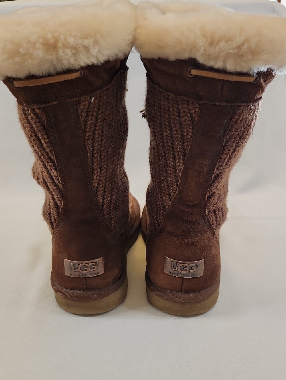 Ugg Women’s Brown Knit Shearling-Trim Winter Boots - Picture 2 of 10